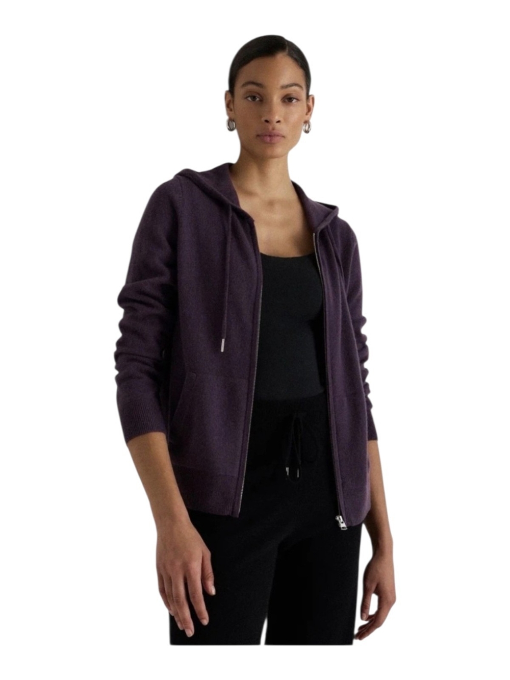 Quince 100% Mongolian Cashmere Deep Plum Zip Hoodie Cardigan